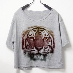 Tiger screenprint crop top t-shirt